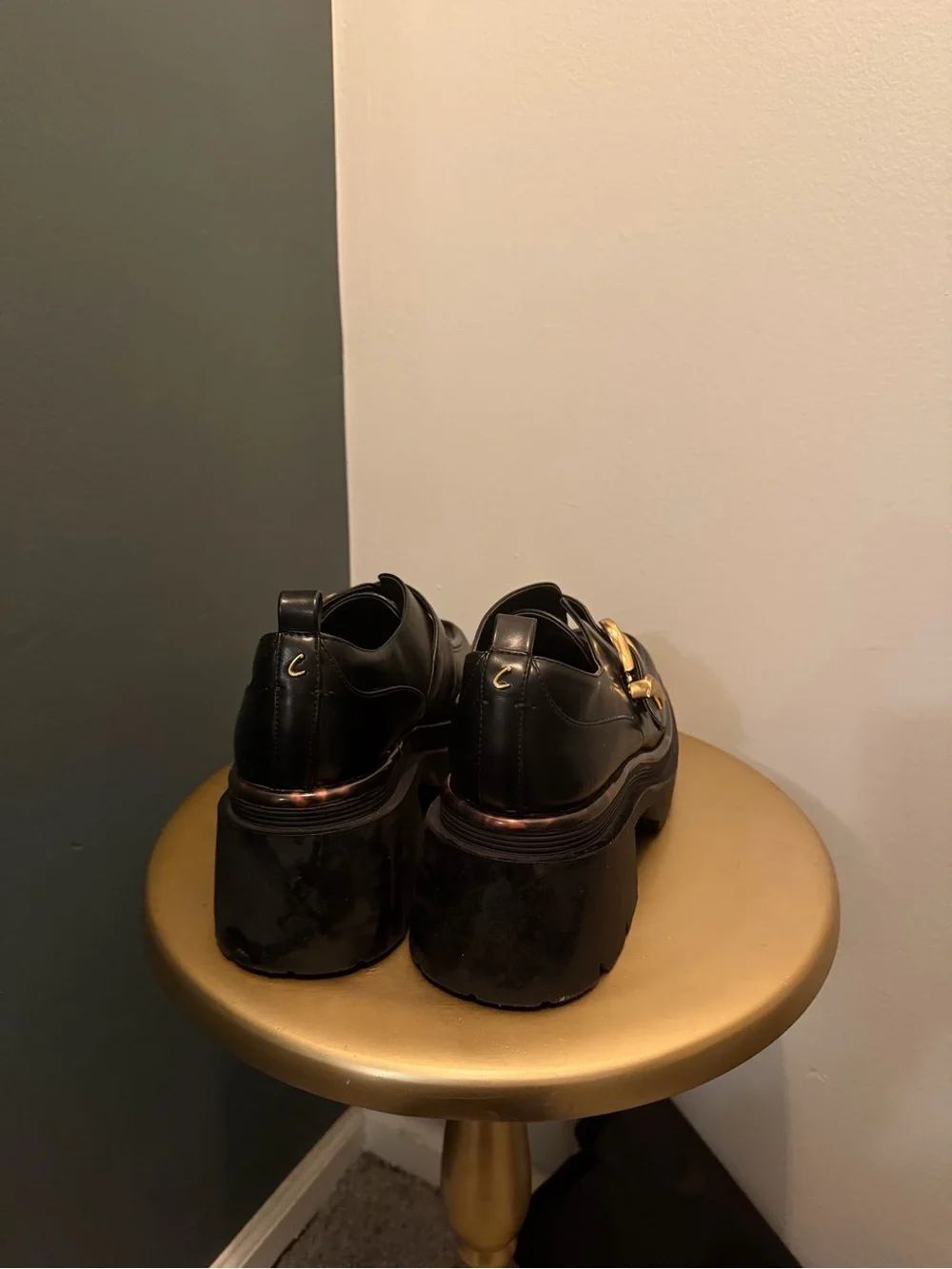 Black Chunky Loafer with Gold Buckle - Women's Shoes - Picture 3 of 6